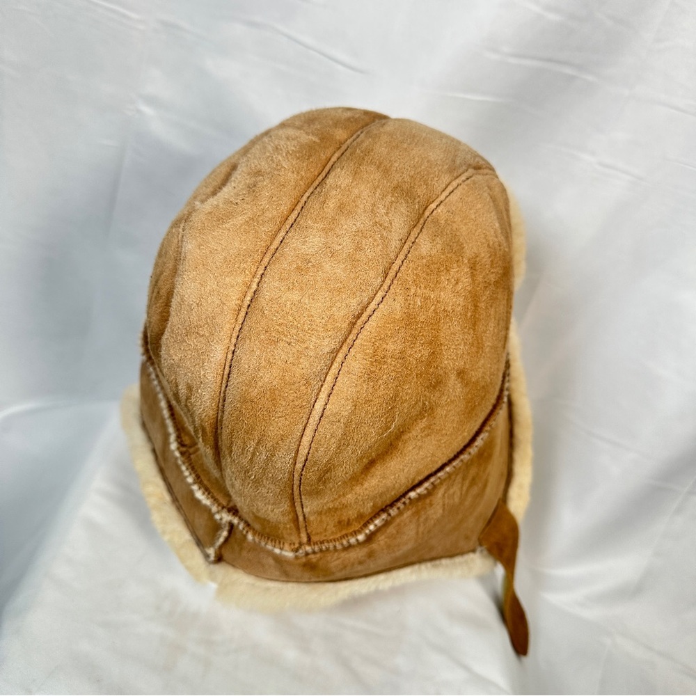 Genuine Shearling Sheepskin Trapper Hat Tan Aviator Winter Warm XL Apres Ski - Picture 13 of 16